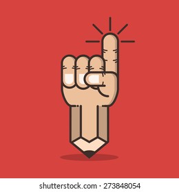 pencil and pointing hand