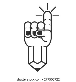  pencil and pointing hand in black and white
