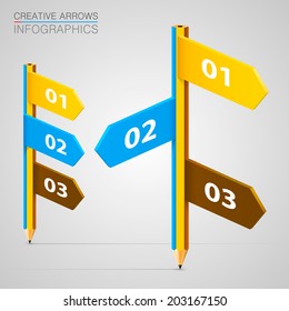 Pencil Pole with a variety of directions. Vector infographic illustration