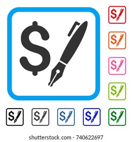 Pencil Price icon. Flat gray pictogram symbol inside a light blue rounded square. Black, gray, green, blue, red, orange color versions of Pencil Price vector.