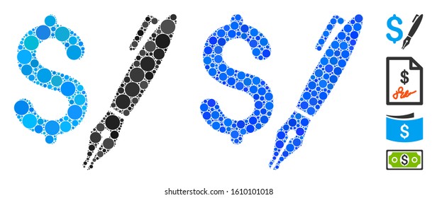 Pencil price mosaic of circle elements in various sizes and color tinges, based on pencil price icon. Vector circle elements are combined into blue mosaic.