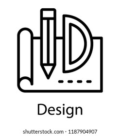 A pencil and protractor with blank paper sheet showing prototyping icon concept 