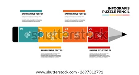 Pencil puzzle infographic with 4 step illustration and business vector icon, useful for business presentation, company report, web, ui ux, button, cover, business poster.