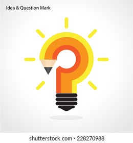 Pencil question mark and light bulb on background. Education concept. Vector illustration