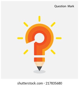 Pencil question mark on background. Education concept. Vector illustration