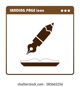 pencil quill on the book, icon for the landing page