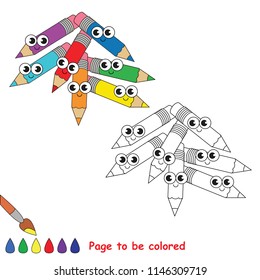 Pencil rainbow smiley to be colored, the coloring book for preschool kids with easy educational gaming level.