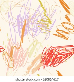 Pencil random kids drawing with dots and strokes.Abstract seamless pattern. Universal bright background for greeting cards, invitations. Had drawn ink and marker watercolor texture.