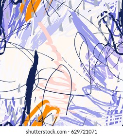 Pencil random kids drawing with dots and strokes.Abstract pattern. Universal bright background for greeting cards, invitations. Had drawn ink and marker watercolor texture.