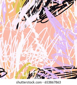Pencil random kids drawing with dots and strokes.Abstract seamless pattern. Universal bright background for greeting cards, invitations. Had drawn ink and marker watercolor texture.