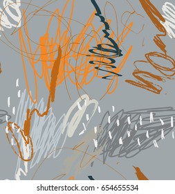 Pencil random kids drawing with dots and strokes.Abstract seamless pattern. Universal bright background for greeting cards, invitations. Had drawn ink and marker watercolor texture.