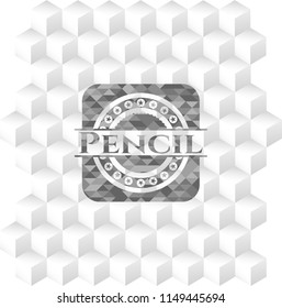 Pencil realistic grey emblem with cube white background