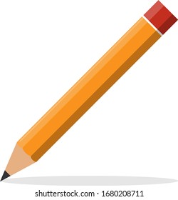 Pencil, realistic pencil with shadow, isolated on a white background. Vector, cartoon illustration. 
