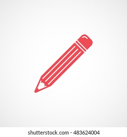 Pencil Red Flat Icon On White Background