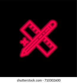 Pencil red glowing neon ui ux icon. Glowing sign logo vector