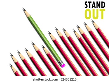 pencil red and green to present  stand out  business concept or career,Vector illustration