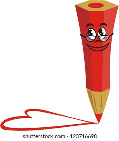 Pencil red heart romantic vector illustration