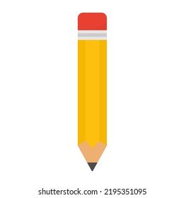 Pencil with red rubber. Education element. Vector isolated on white background.