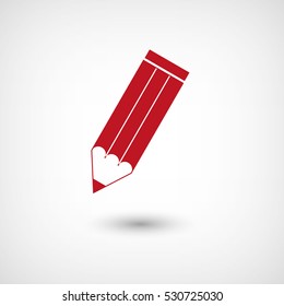 pencil - red vector   icon with shadow