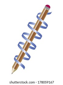 pencil with ribbon on white background 