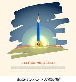 pencil rocket. creative idea and design concept - vector illustration
