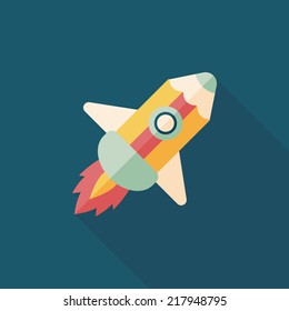 pencil rocket flat icon with long shadow,eps10