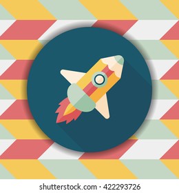 pencil rocket flat icon with long shadow,eps10