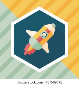 pencil rocket flat icon with long shadow,eps10