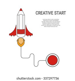 pencil rocket flat style. Creative start concept. vector illustration.