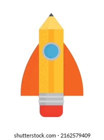 pencil rocket icon on white background