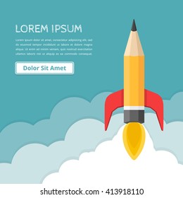 Pencil - rocket launch, business start-up, creativity concept, vector eps10 illustration