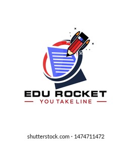 pencil rocket launch with fire flame. logo vector for kids, children, education, school startup, illustration