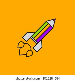 Pencil rocket launched into space. Logo icon blogger, writer, journalist, advertiser, copywriter. Vector illustration