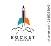 Pencil rocket logo design. Creative Pencil Rocket launch logo vector