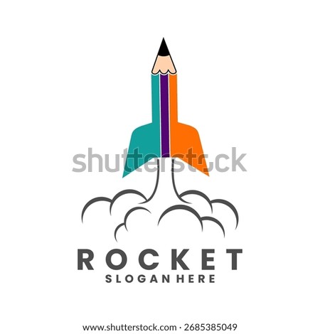 Pencil rocket logo design. Creative Pencil Rocket launch logo vector