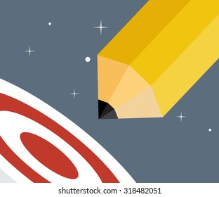 Pencil Rocket Lunch in Space Go To Target Creative Startup Concept Vector Illustration