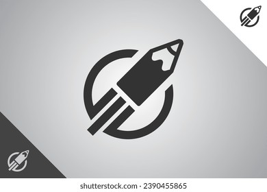 Pencil and rocket modern logotype. Perfect and minimal logo for business related to art, design and creativity industry. Isolated background. Vector eps 10.