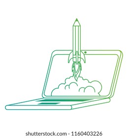pencil rocket start up in laptop