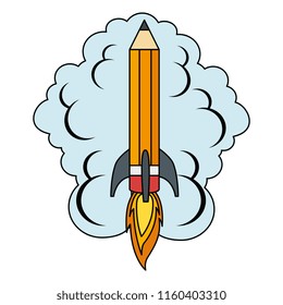pencil rocket start up with smoke