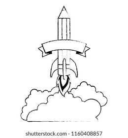 pencil rocket start up with smoke