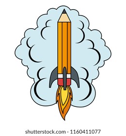 pencil rocket start up with smoke