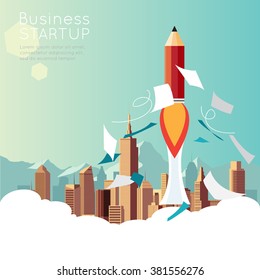 Pencil rocket for startup concept. 