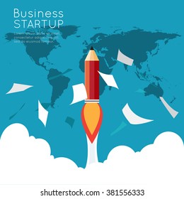 Pencil rocket for startup concept. 