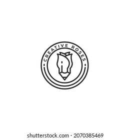 diseño del logotipo del vector del icono de rosa del lápiz.
