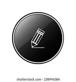 pencil round black glossy button for the site, vector, EPS 10