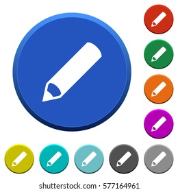 Pencil round color beveled buttons with smooth surfaces and flat white icons