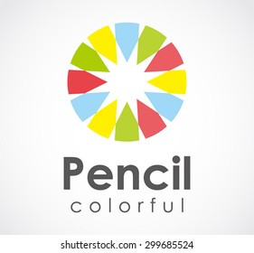 Pencil round colorful abstract vector logo design template creative business icon company art symbol concept