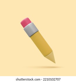  Pencil with Rubber eraser, isolated on White background. Pencil with rubber eraser in modern simple flat design.  Vector illustration