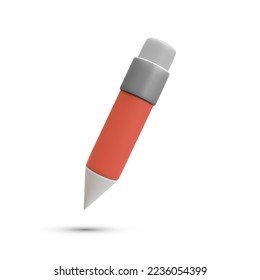  Pencil with Rubber eraser, isolated on White background. Pencil with rubber eraser in modern simple flat design.  Vector illustration