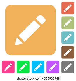 Pencil with rubber flat icons on rounded square vivid color backgrounds.